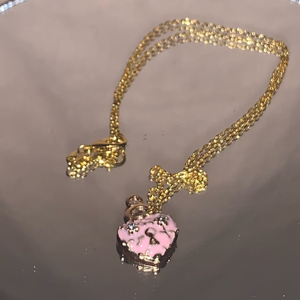 Pink Heart Lock Necklace With Chain (Unbranded)